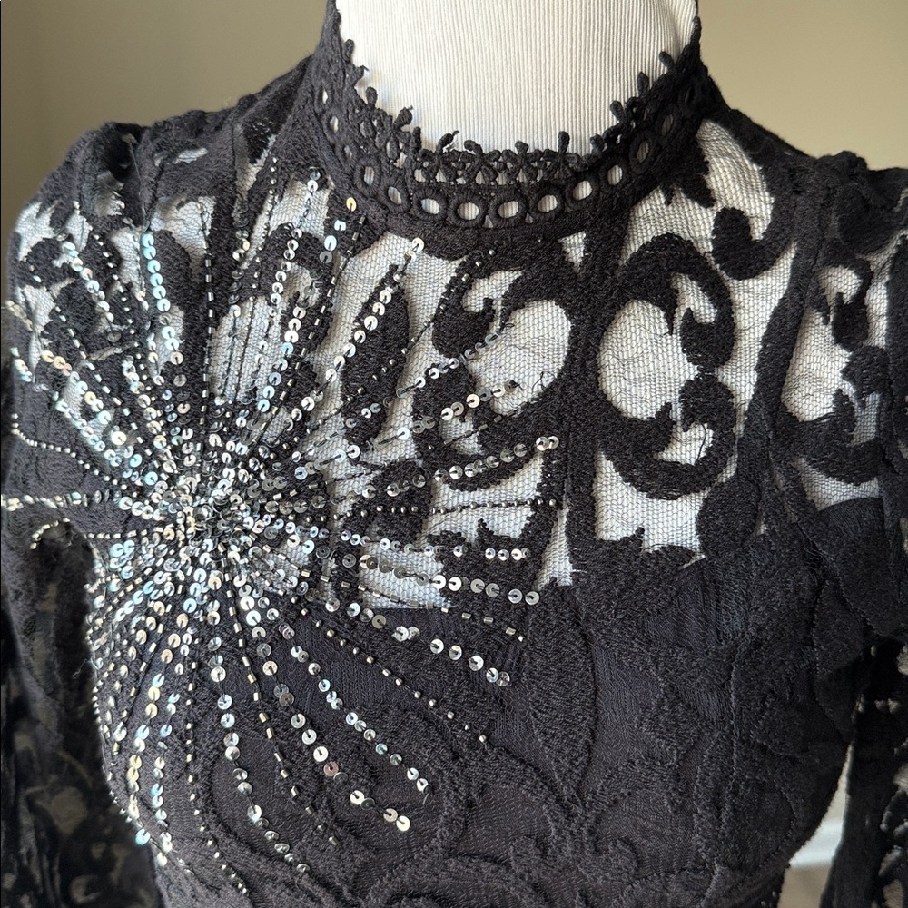 Free People Black Lace Mini Dress with Starburst Details - Picture 6 of 15